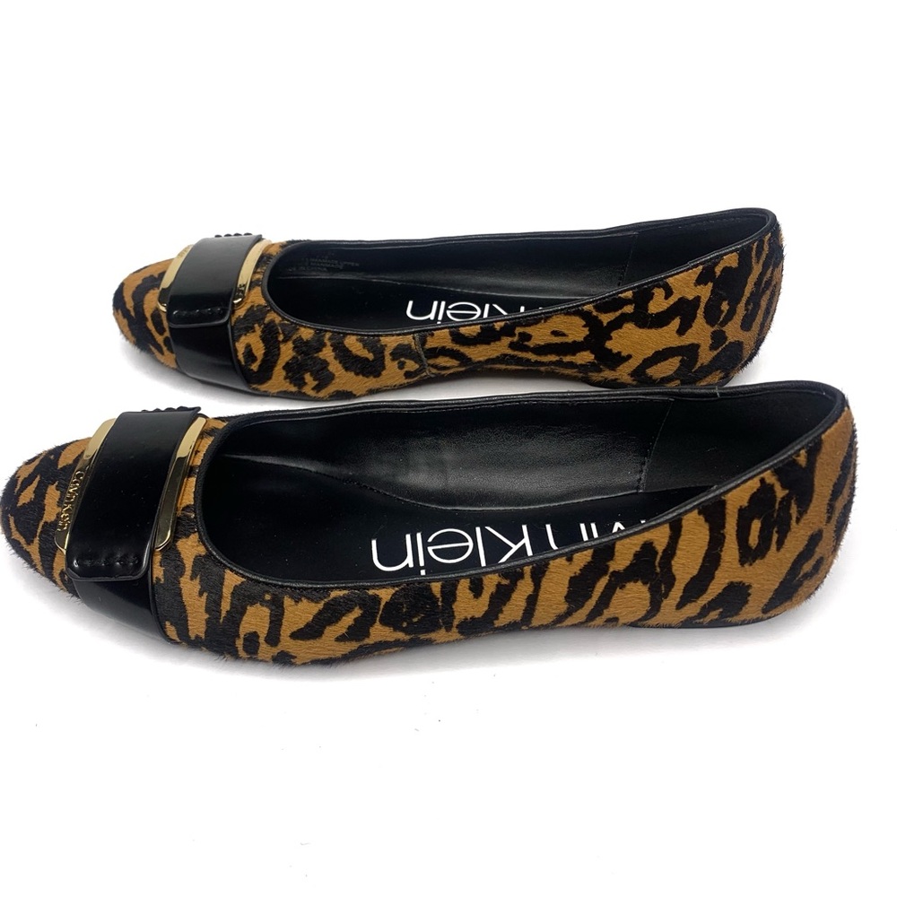 Calvin Klein Oneta Leopard Print Calf Hair Leather Embellished Ballet Flats - 7 - Picture 6 of 7